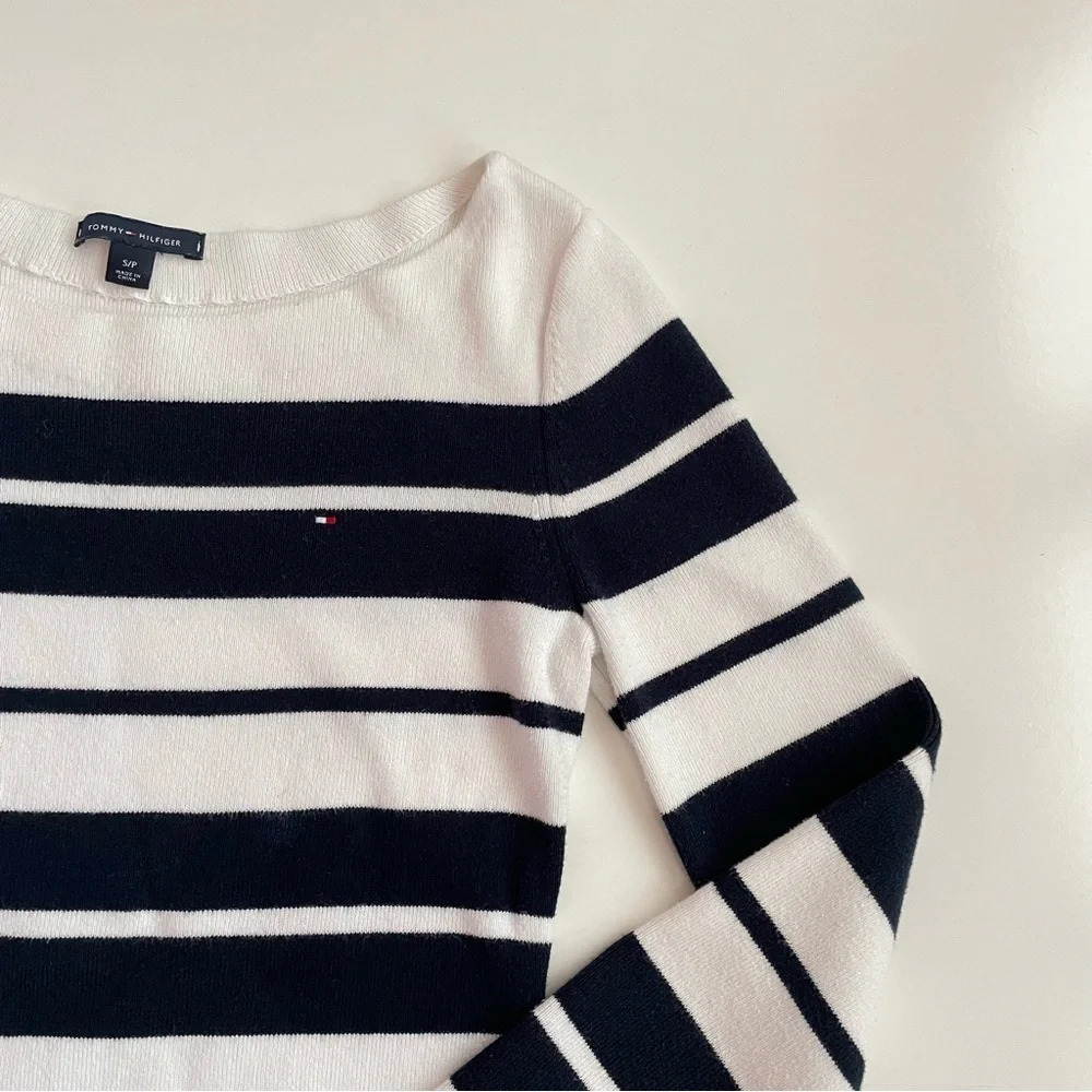 Tommy Hilfiger Stripe Cotton Sweater Navy White Size S Fall Winter Sailor - Picture 5 of 13